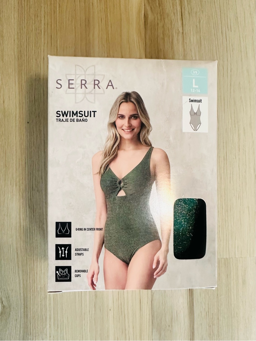 ALDI Serra Women's Green Sparkle One-Piece Swimsuit - L - missing a cup
